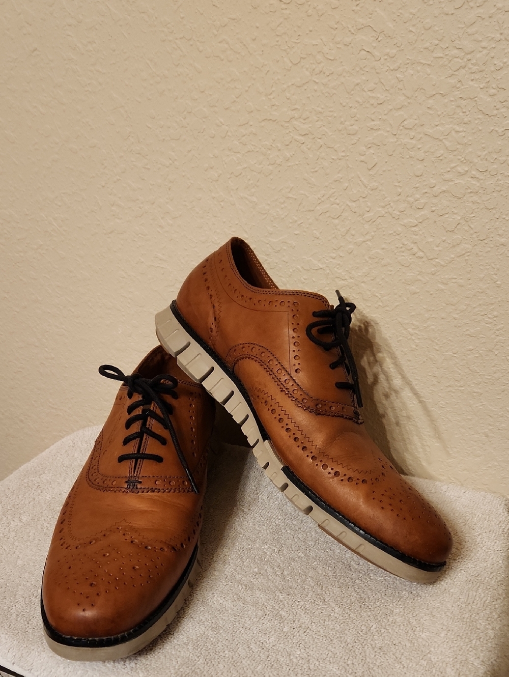 Cole Haan Tan Leather Wingtip Oxfords with Black Laces